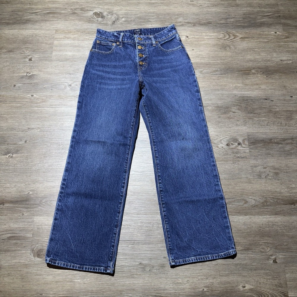 J.Crew Curvy Wide Leg Jeans Women's 25P Blue High Rise Button Fly Stretch